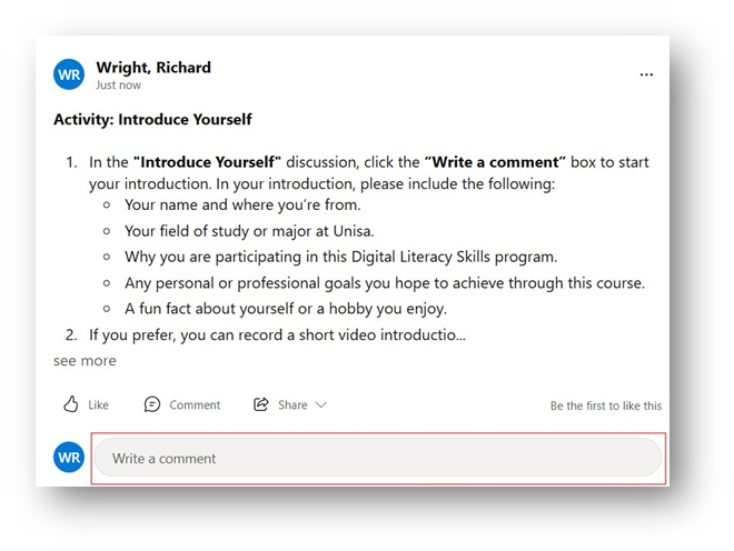 Write a comment interface