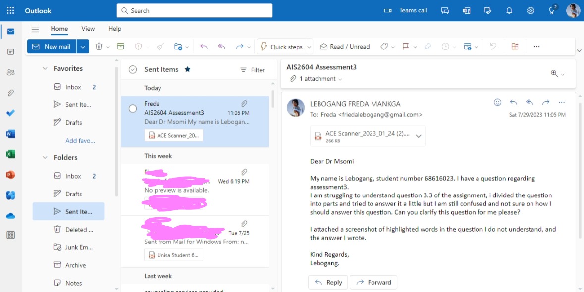Screenshort-sent email